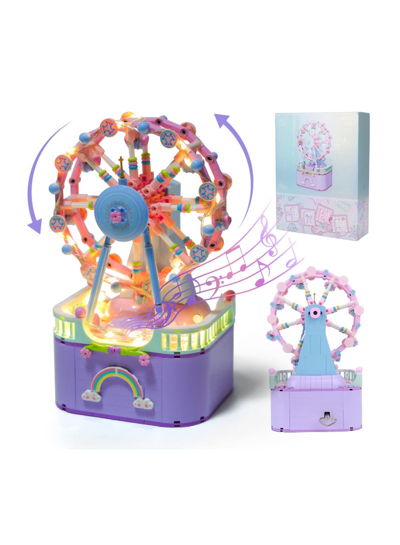 Ferris Wheel Music Box Bricks Model Set, Diy Building Block Amusement Park Ferris Wheel, with Lights, Mini Particle Construction Toy Compatible with Lego, Relieve Stress and Anxiety(710pcs ) - Image 1